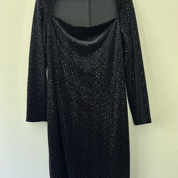 Helen Blake Velvet Long Sleeve Square Neck black shift Dress whimsigoth fairy M - Picture 2 of 10